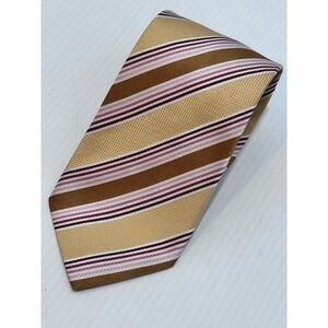 Ermenegildo‎ Zegna Silk Tie Gold Brown Pink Stripe Made in Italy Mens